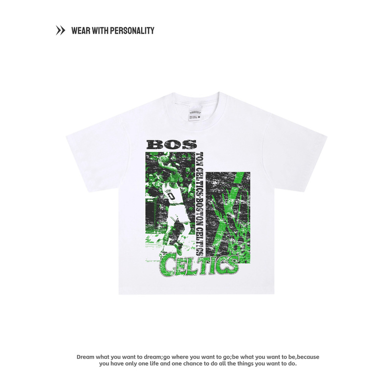 Boston Celtics Short-Sleeved Digital Printing American Niche Heavyweight T-Shirt Retro Pure Cotton Breathable Summer