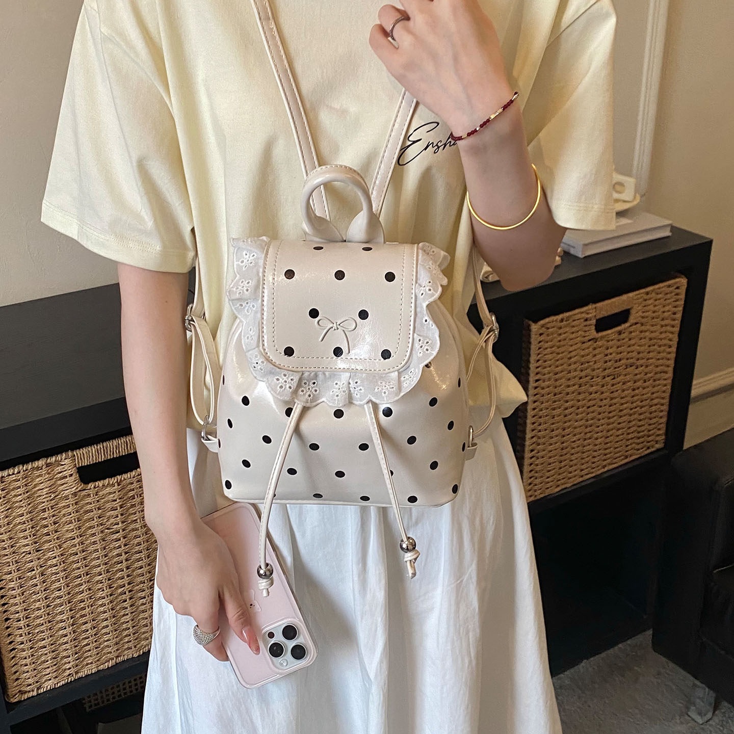 Mochila escolar para mujeres ins super-fuego mochila de moda mochila de estudiantes chicas adorable punto de onda viento nuevo 2026 encaje