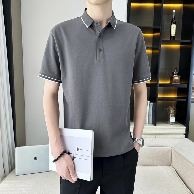 Factory wholesale summer ice silk cotton high-end polo shirt men's short-sleeved business solid color all-match lapel T-shirt top