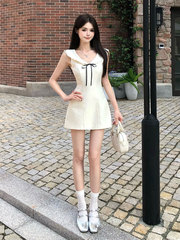 法式甜美小众设计感娃娃领短裙女夏收腰修身显瘦小个子a字连衣裙