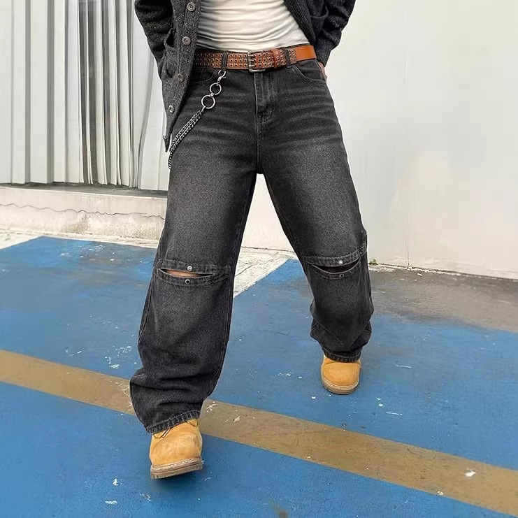 Men's Loose Jeans, Straight-Leg Jeans, Loose-Fitting Ripped Vintage Casual Long Street Style Men's Loose Jeans, Straight-Leg Jeans, Loose-Fitting Ripped Vintage Casual Long Street Style