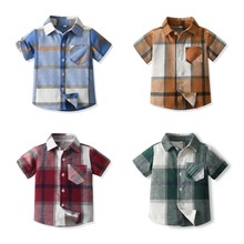 外贸童装新品儿童衬衫男童 春夏男童衬衣批发中大童短袖格子衬衫