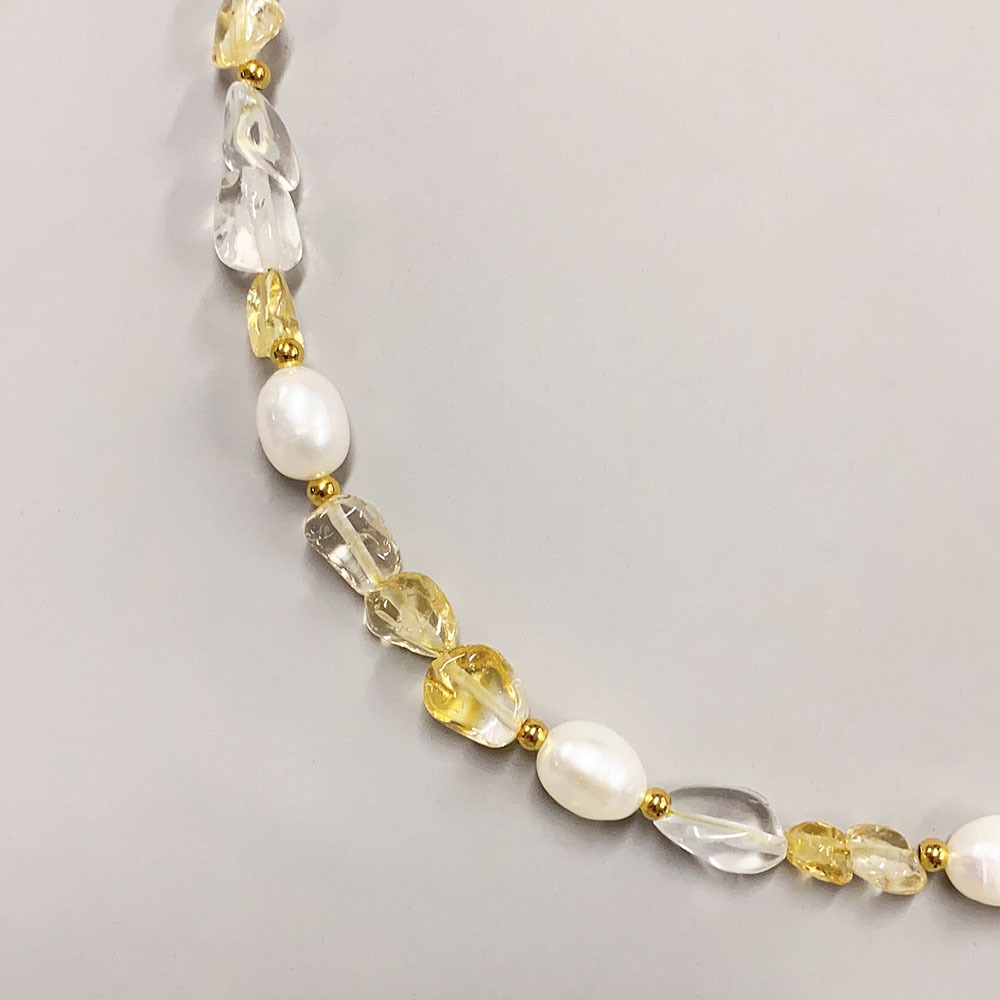 Beaded Design IG Style Geometric Natural Stone Freshwater Pearl Titanium Steel 18K Gold Plated Necklace In Bulk