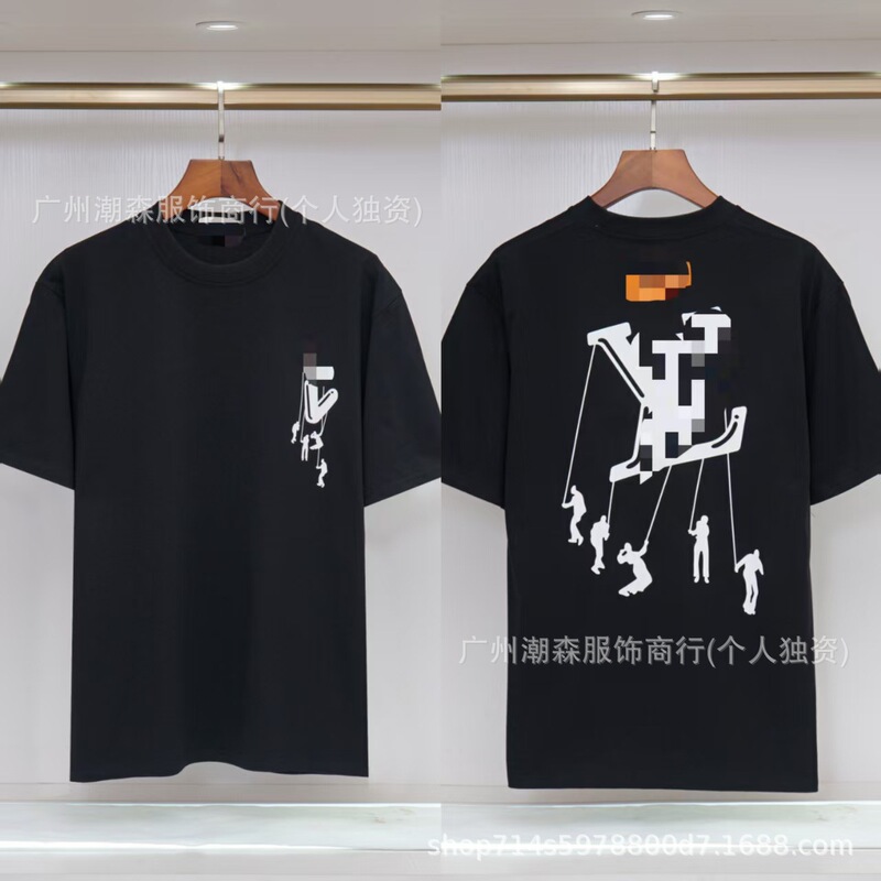 现货跨境奢潮驴家高品质L满印字母短袖外贸经典款圆领男女宽松T恤|undefined