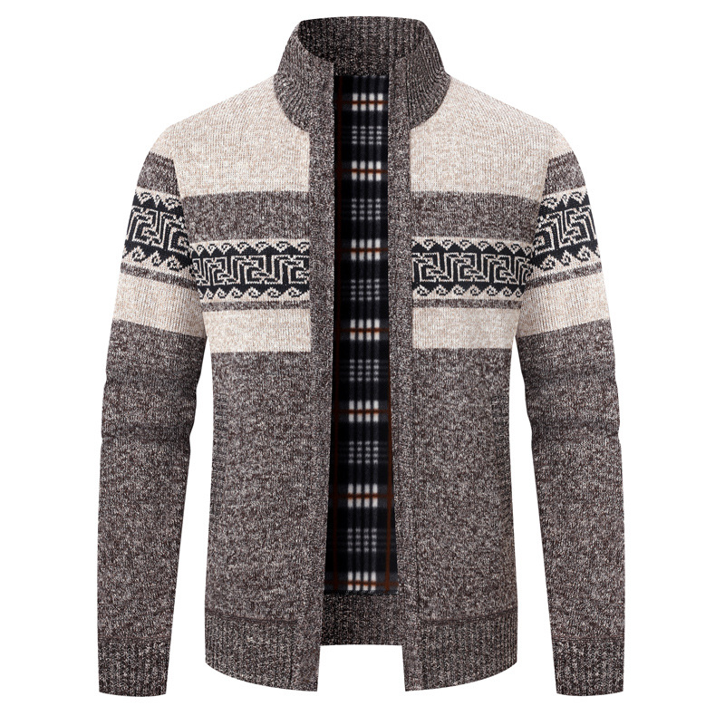 Comercio exterior ropa de hombre encapuchada de invierno más vello engrosado suéter de manga larga cuadrilátero juvenil coreano cardigán de hombre camisa de punto