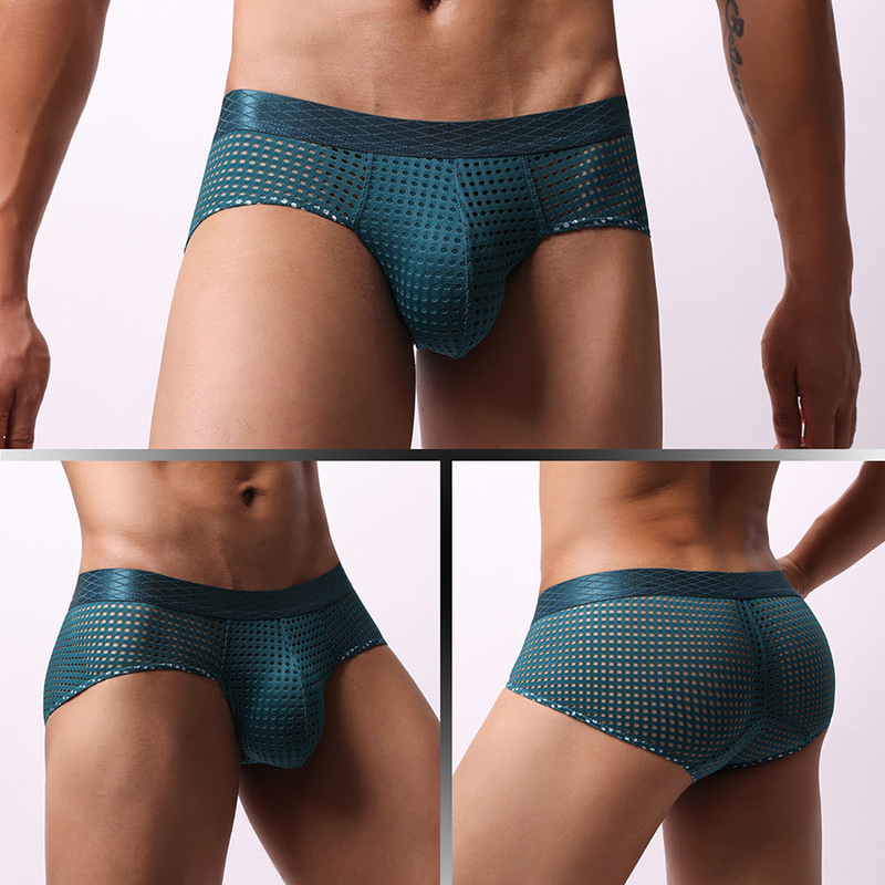 Japanese and Korean Style Breathable Men's Large Mesh Sexy Low-Rise Wide Waistband Briefs E-109