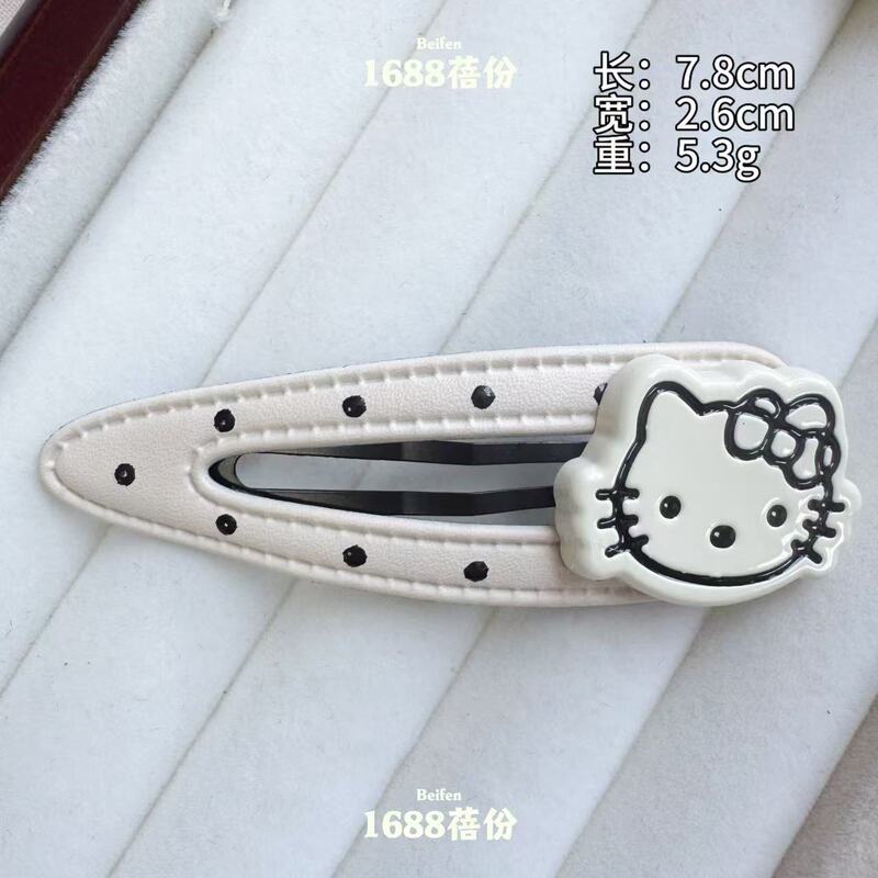 简约百搭黑白波点皮质水滴BB夹侧边刘海夹可爱猫咪碎发夹ins发饰|undefined