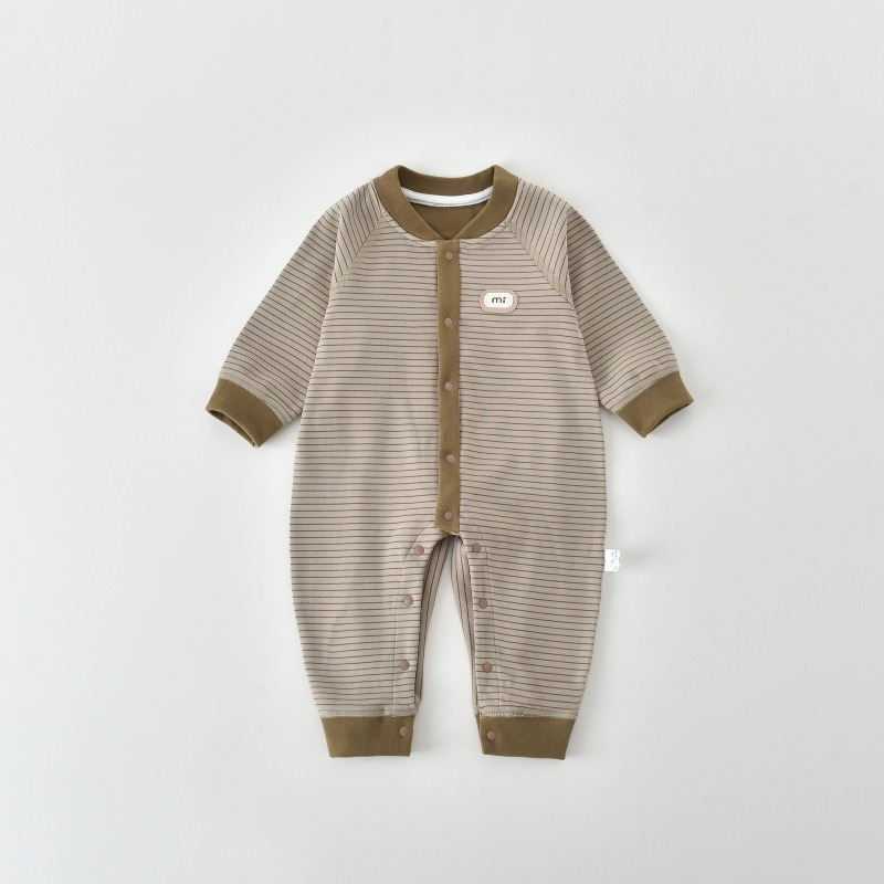 秋冬婴儿打底连体衣宝宝长袖哈衣春季无骨爬服初生儿条纹外出服|undefined