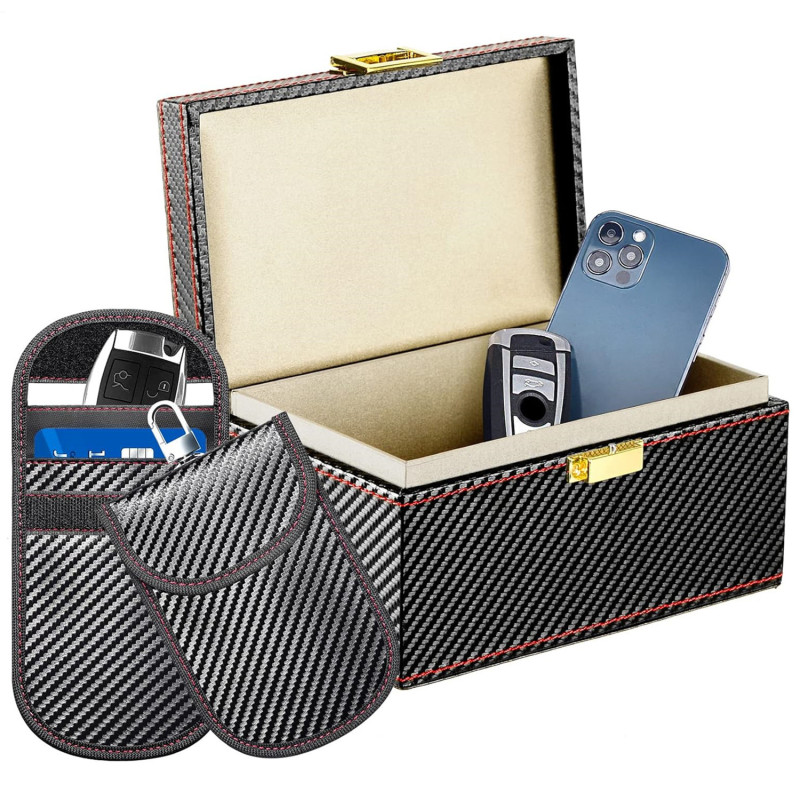 New shielded RFID car key case carbon fiber pattern anti-theft car remote key protective case signal shielding box