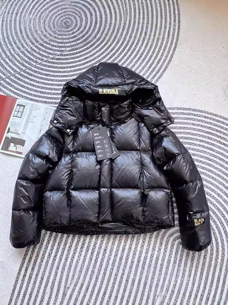 Chaqueta corta de plumón de oro negro para mujer 2025 nuevo estilo invierno plumón de ganso blanco manga extraíble diseño sensación suelta chaqueta gruesa