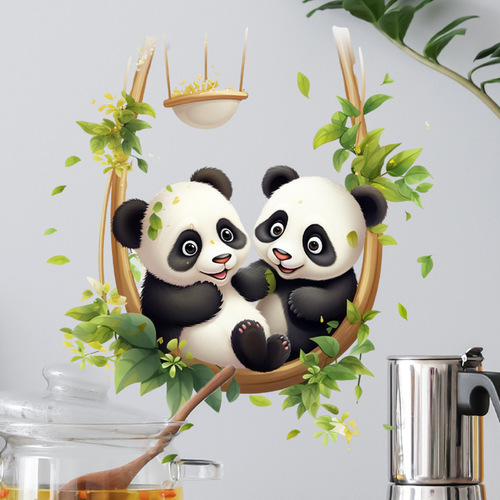2025 New FC1054 Panda Family Waterproof Oil-Proof Decal Removable Wall Sticker Can Be Shipped Cross-Border