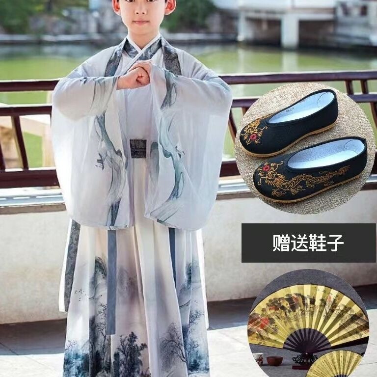 Summer Han Dynasty Ancient Style Fairy Couple Large Size Ancient Costume Swordsman Scholar Youth Kidsren's Day Performance Suit