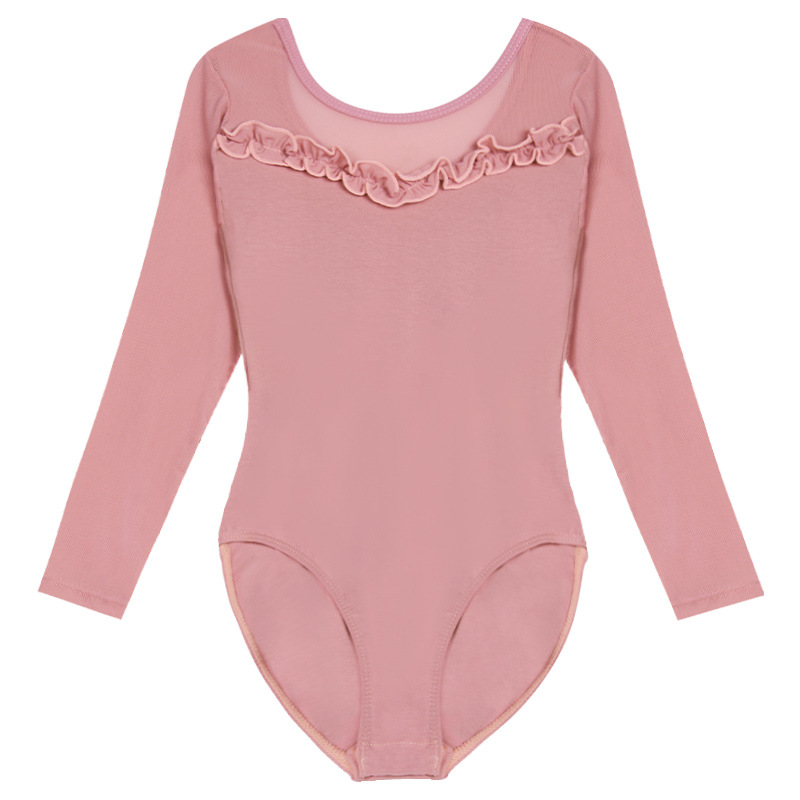 Ropa de baile para niños primavera práctica de manga larga Ropa de baile costura de algodón malla encaje mono Ballet ropa de cuerpo de niña