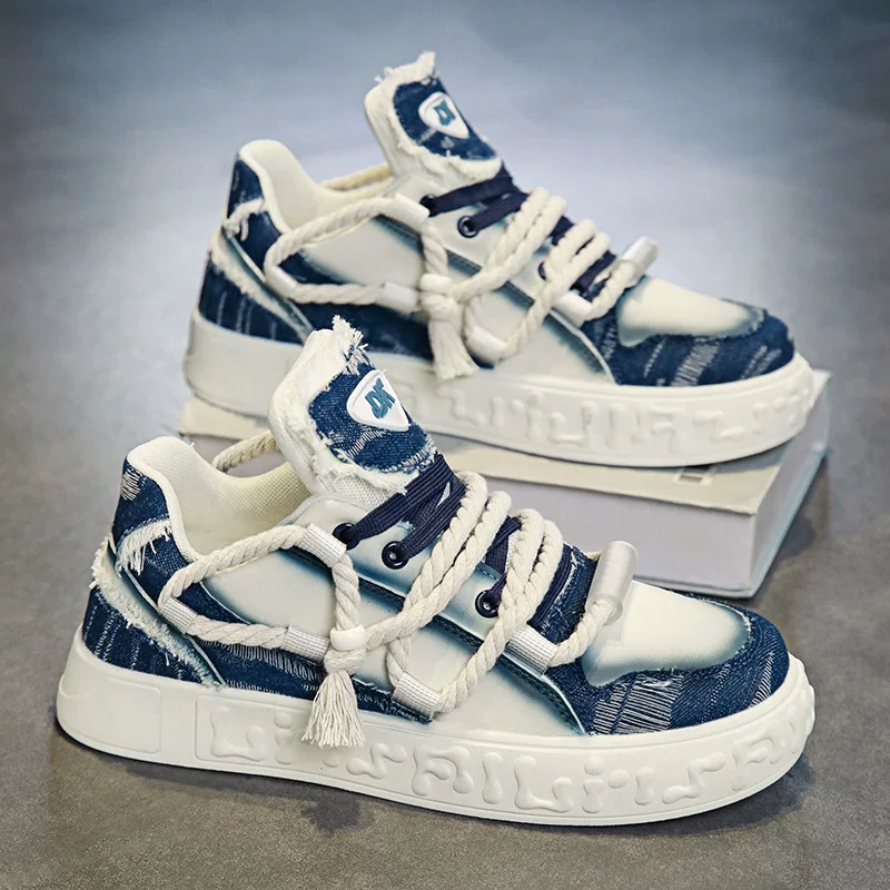 Trend denim breathable sneakers, men's sports low casual footwear for leisure, autumn, 2023 collection