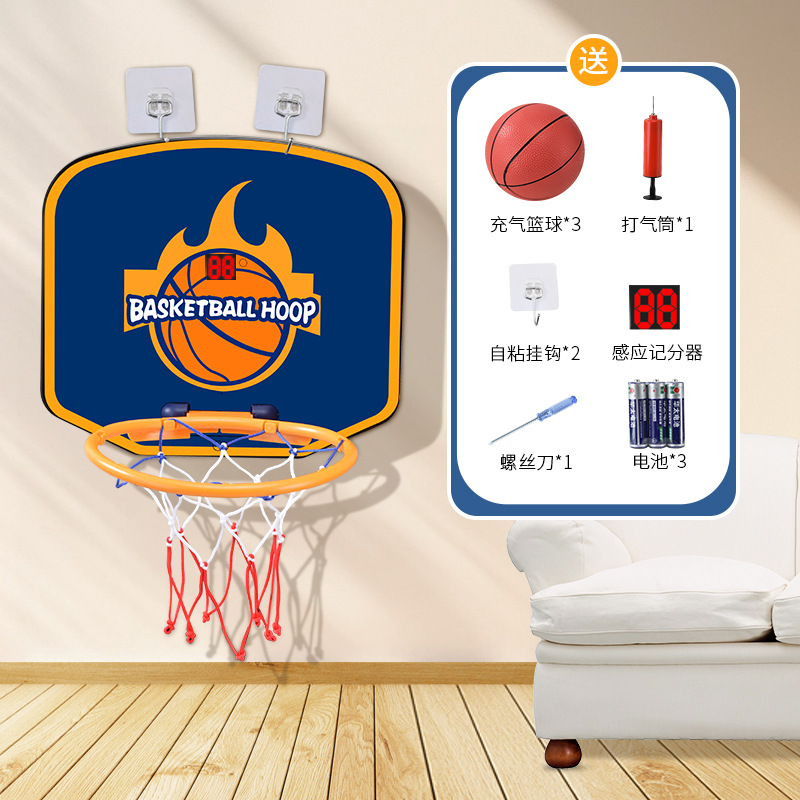 Cesta de lanzamiento de aro de baloncesto para niños de conteo multifuncional Marco de baloncesto ajustable retráctil interior montado en la pared sin perforación