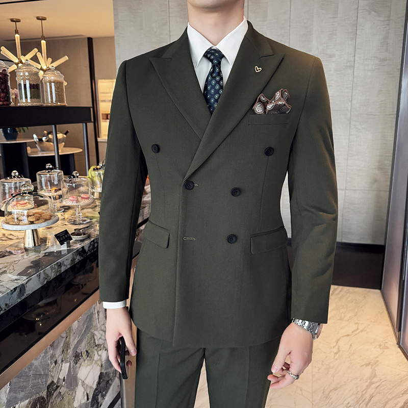 Foreign Trade Wholesale New Men's White Suit Fashion Solid Color Jacket Groom's Dress Formal Suit Three-Piece Suit