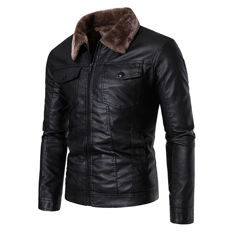Nueva chaqueta de cuero para hombres pieles en una chaqueta de cuero PU locomotora con la solapa para hombres gruesa chaqueta de cuero coreana chaqueta delgada