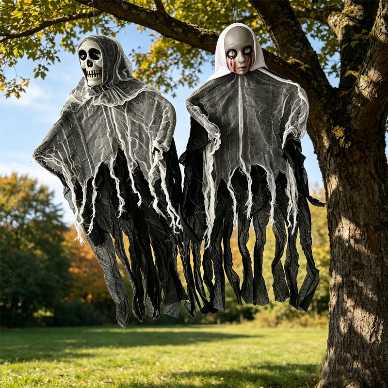 Decoración de Halloween calaveras gaza colgar fantasmas habitaciones embrujadas fiesta atmósfera decoración props horrores calaveras colgar fantasmas