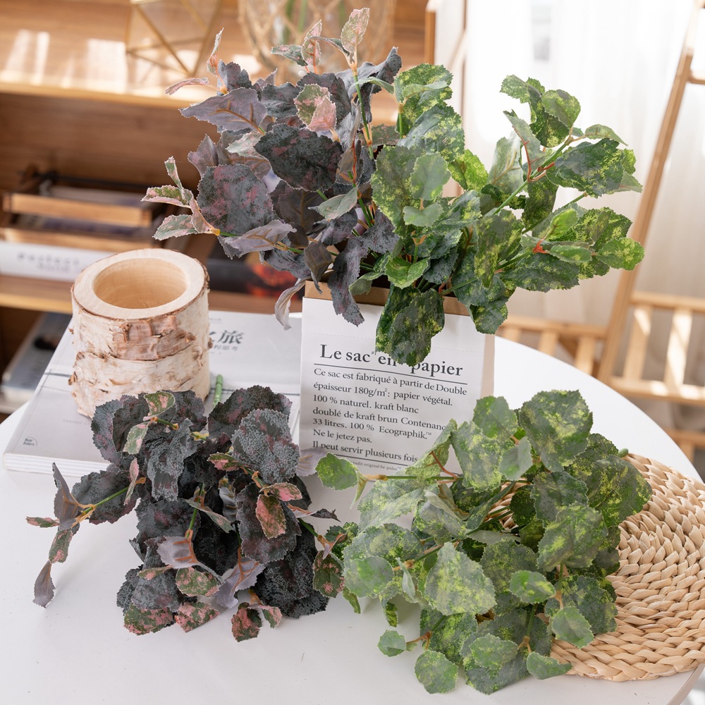 廠家綠植裝飾7頭桑椹葉植物牆配件仿真花出口樹葉假花MW34541