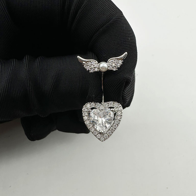 White Heart Navel Ring With Zirconia Belly Button Piercing Jewellery_voghion.com