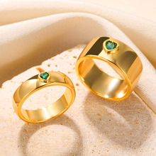 欧美新款创意时尚铜镀18k金镶绿色锆石戒指个性小众轻奢情侣指环
