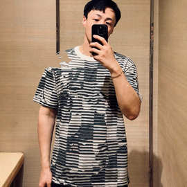 外贸高版本驴家 夏季新款潮牌标识 视错觉老花条纹针织圆领短袖
