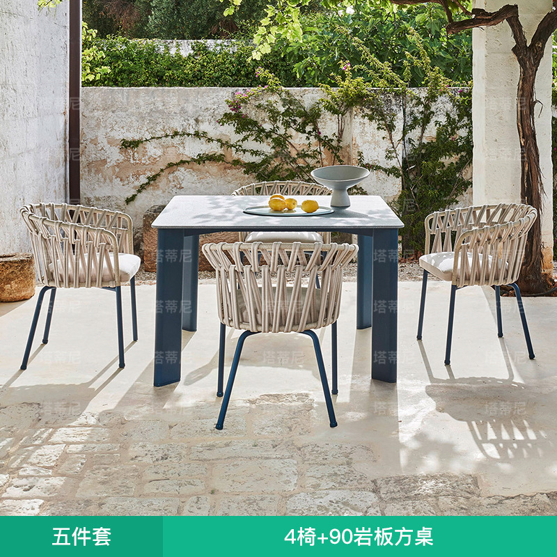 Mesas y sillas para exteriores, balcón con patio, protección solar, impermeables, muebles de ratán para ocio, terraza de jardín al aire libre, juego de mesa larga de ratán. image 15