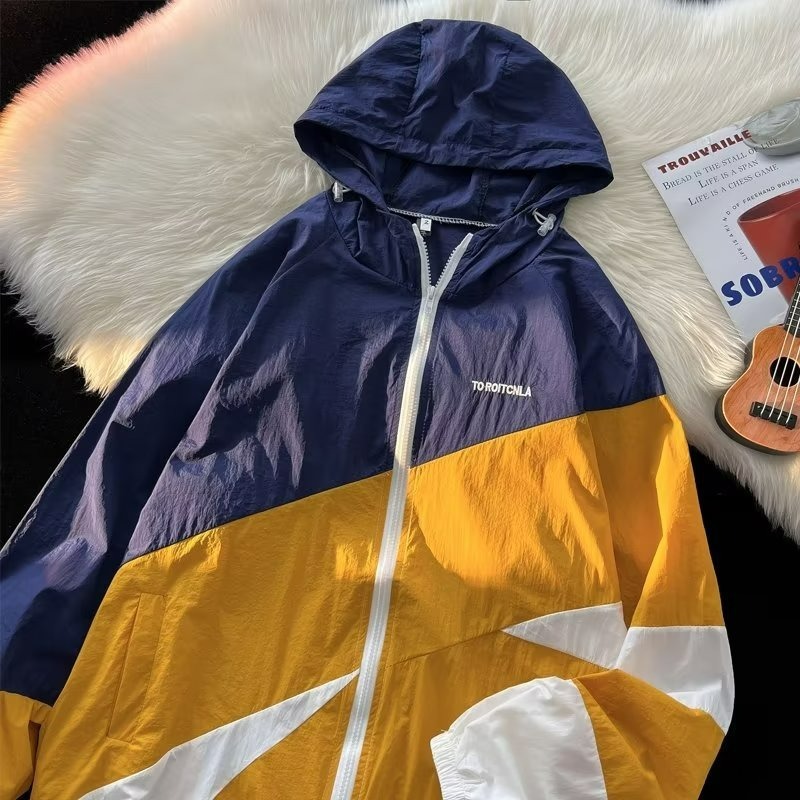 여름 컬러 매칭 도매 윈드 브레이커 남성과 여성을위한 태양 보호 통기성 얼음 실크 피부 의류 안티 UV 태양 보호 셔츠 재킷 유행