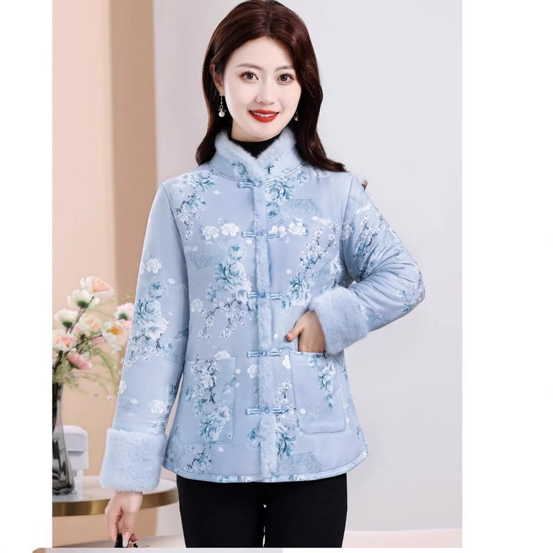 Floral Cotton Jacket New Chinese Style 2026 Cotton Coat Women's Outerwear National Style Cotton Clothing Thick Retro Button-Style Winter Cotton Coat Floral Cotton Jacket New Chinese Style 2026 Cotton Coat Women's Outerwear National Style Cotton Clothing Thick Retro Button-Style Winter Cotton Coat