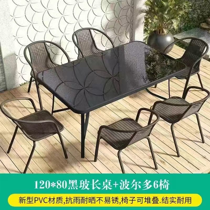 120cm black glass long table +6 chairs