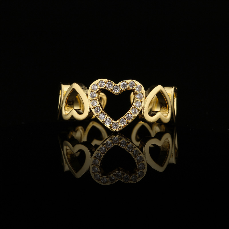 Fashion Hollow Heart Copper Micro-inlaid Opening Ring