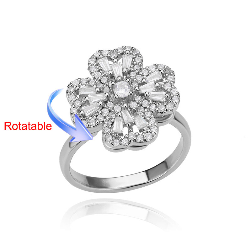 Fashion Flower Copper Plating Zircon Open Ring 1 Piece