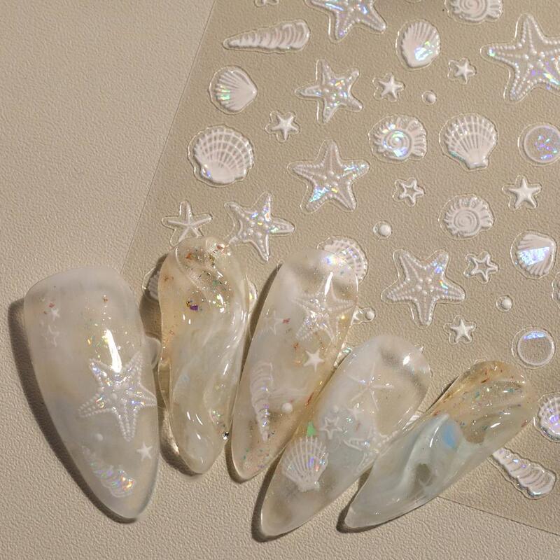 2026 Summer Hot-Selling Ocean-Themed Nail Stickers, Shell and Starfish Nail Stickers, Pearl Embossed Aurora Nail Stickers