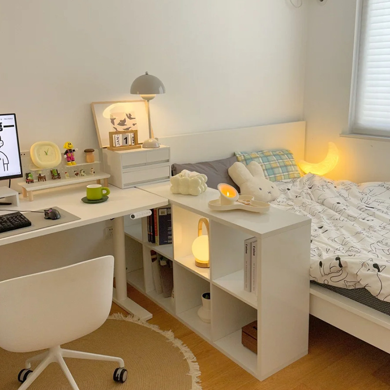 Semi-Enclosed Bedside Partition Cabinet Bedroom Storage Cabinet Bedside Storage Cabinet Bookshelf Storage Rack Floor-Standing Grid Storage Cabinet