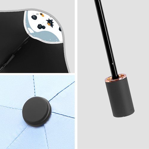Creative new hand-opening folding umbrella for women with rounded corners, reflective strips, small fresh sun protection, UV protection, sunny or rainy umbrella