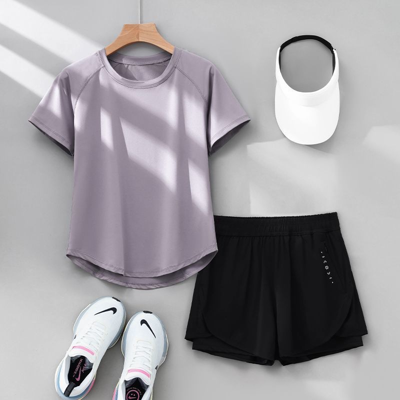 专业跑步女运动套装2025夏季新款宽松瑜伽服速干衣短袖吸汗健身服|undefined