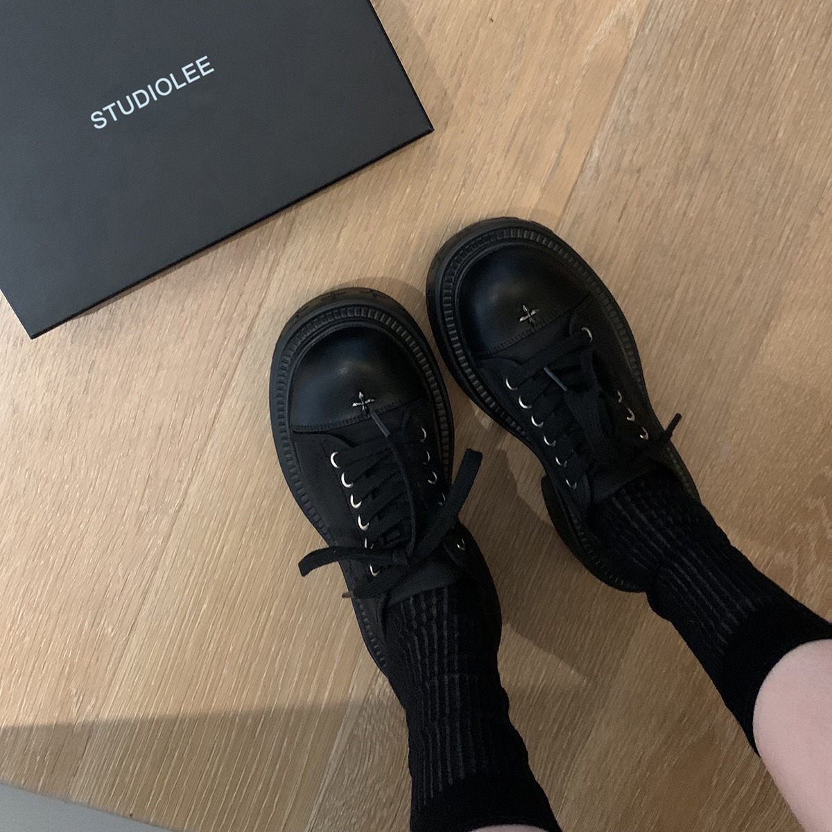 양가죽 버전 ~ 포도 엄마 같은 스타일의 큰 둥근 발가락 8cm 정품 가죽 두꺼운 밑창 고조 레이스 업 흰색 신발 여성용 캐주얼 캔버스 신발