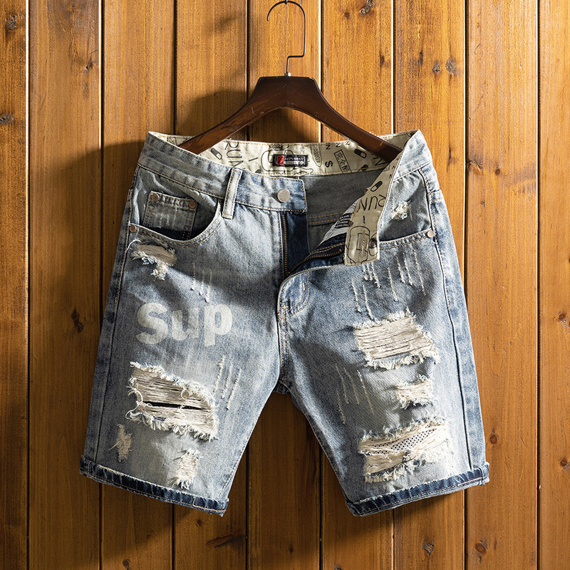 Trendy Brand Beggar Denim Shorts Boys Summer Thin Rapped Cloth Printed Mid-length Pants Korean Style Outer Wear Shorts Trendy Brand Beggar Denim Shorts Boys Summer Thin Rapped Cloth Printed Mid-length Pants Korean Style Outer Wear Shorts