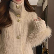 2024年秋冬高领软糯仿水貂绒毛衣开衫大码胖mm气质毛针织厚外套