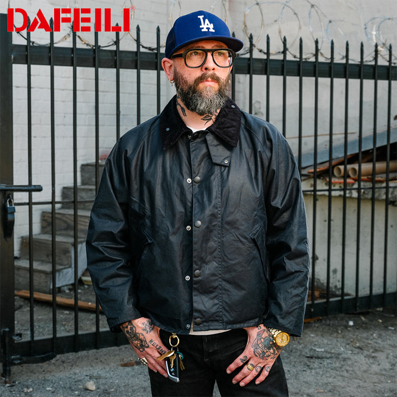 Spring and Autumn Oil Wax Jacket Transport Hunting Couple Windbreaker Plaid Casual Workwear Japanese Waterproof Coat for Men