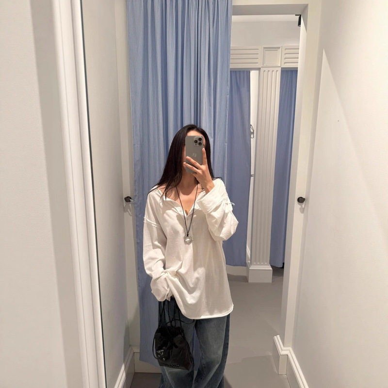 [Inaien] Online Style "Looking for Autumn Handmade" Lazy Style Raw Edge Split Loose Top # Three Thousand Seven Hundred and Fifty-Eight J