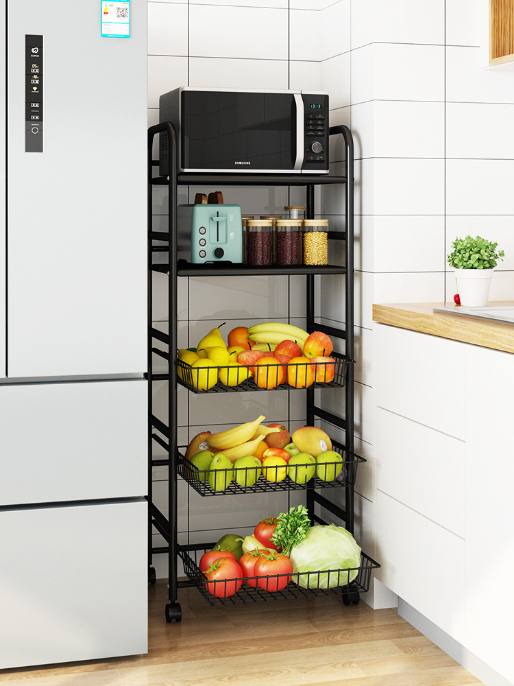 抽拉厨房收纳置物架落地式多层菜篮子家用菜架移动果蔬放菜储物架
