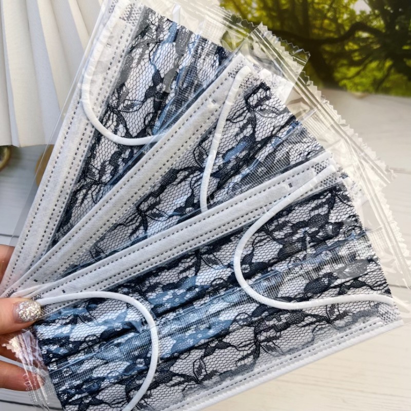 网纱四层一次性成人款口罩黑色蕾丝独立包装防护面罩可跨境出口