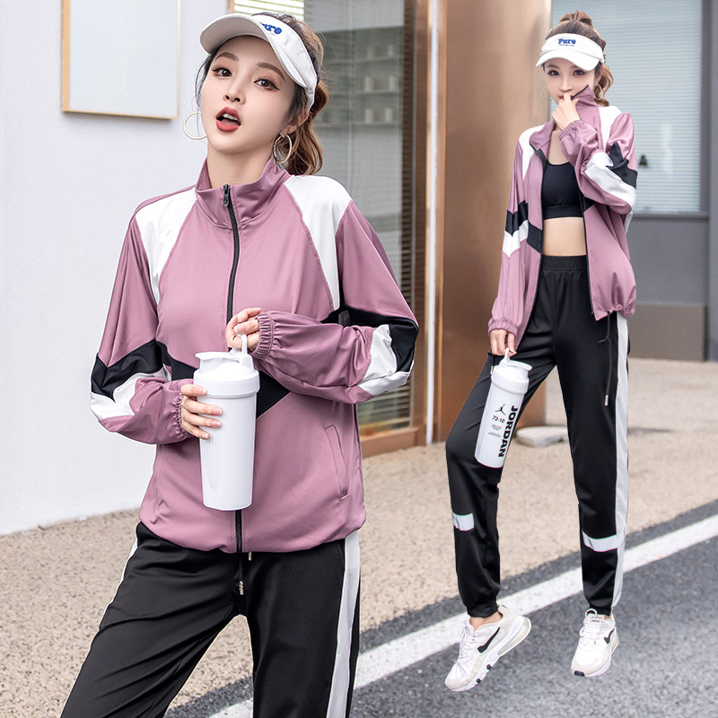 캐주얼 스포츠 슈트 2024년 봄 신상품 요가 슈트 헬스 러닝 슈트 여성용 속건성 스탠드업 칼라 모닝 러닝 슈트
