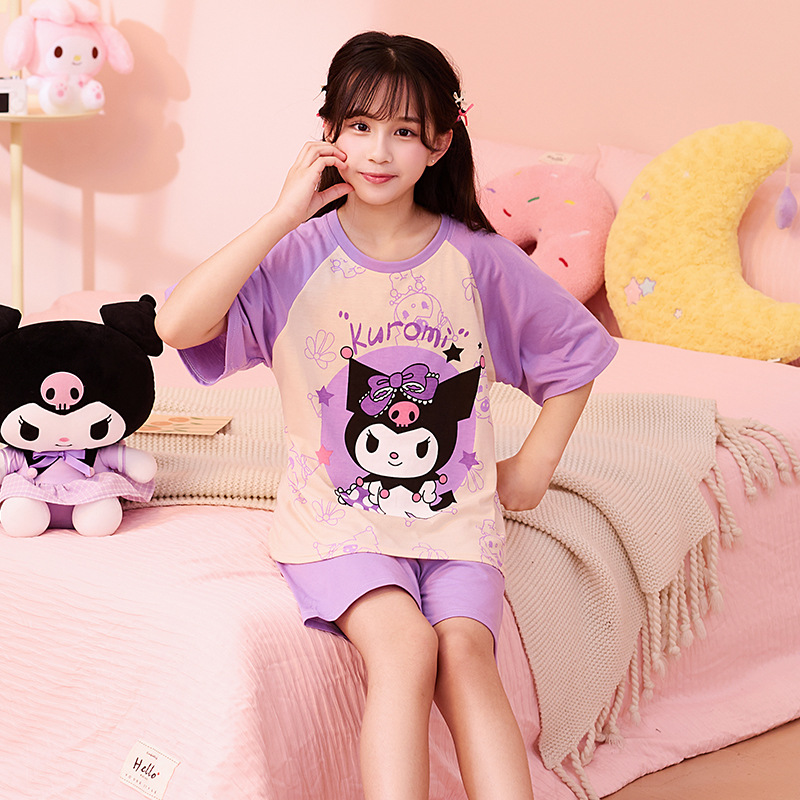 Verano niñas pijamas algodón peinado fino traje de manga corta niños niñas estilo occidental grande lindo homewear