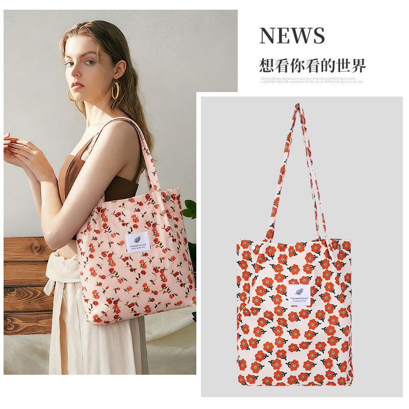 Bolso de lona de pana simple estilo ins Bolso de lona con doble hombro Bolso de almacenamiento de viaje Bolso femenino Bolso de hombro