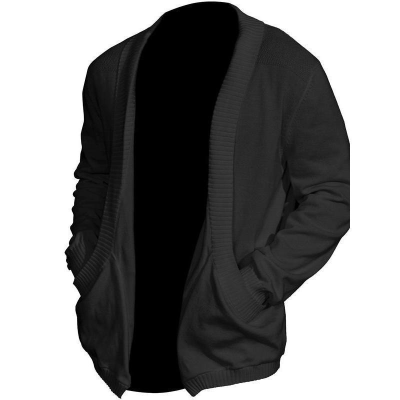 跨境Men's Solid Pocket Shawl Collar Knitted Cardigan Loose|undefined
