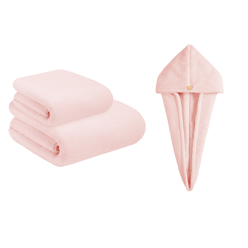 Toalla de baño de vellón de coral las mujeres pueden envolver el hogar absorbente de los hombres adultos Toalla grande toalla secado de pelo sombrero conjunto de tres piezas