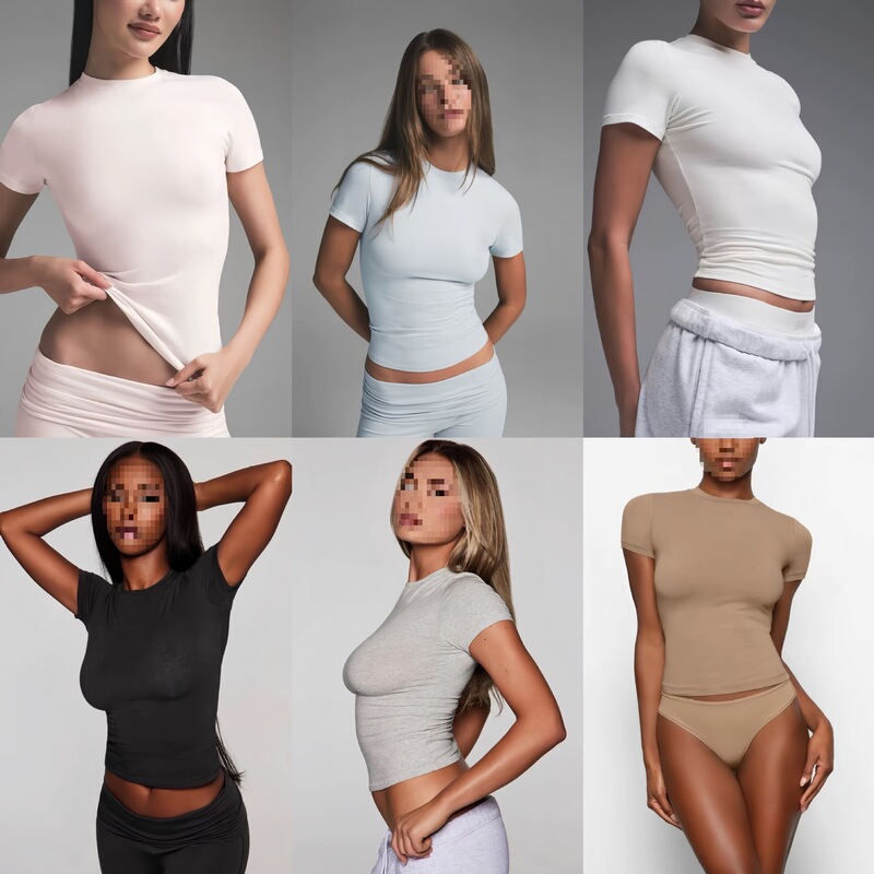 Skim*Kardashian Baby Style Cotton Jersey Slim-Fit Regular Shoulder Short-Sleeve T-Shirt Hot Girl Base Top