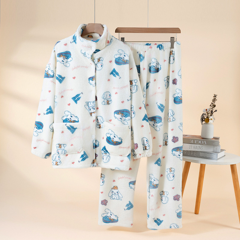 Super Cute Puppy-Themed Women's Winter Flannel Warm and Adorable Pajamas, Thickened Stand-Collar Cardigan Loungewear, Factory Wholesale Super Cute Puppy-Themed Women's Winter Flannel Warm and Adorable Pajamas, Thickened Stand-Collar Cardigan Loungewear, Factory Wholesale